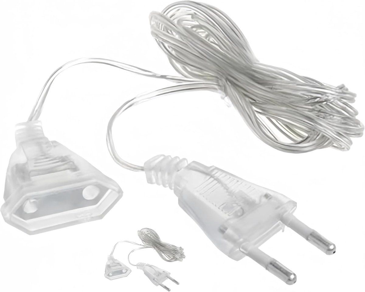 2 stuks verlengkabel, dun, transparant, 3 m, eurostekker, verlengkabel, transparant, 2-aderig, aansluitkabel met stekker transparant voor led-lantaarns en buiten
