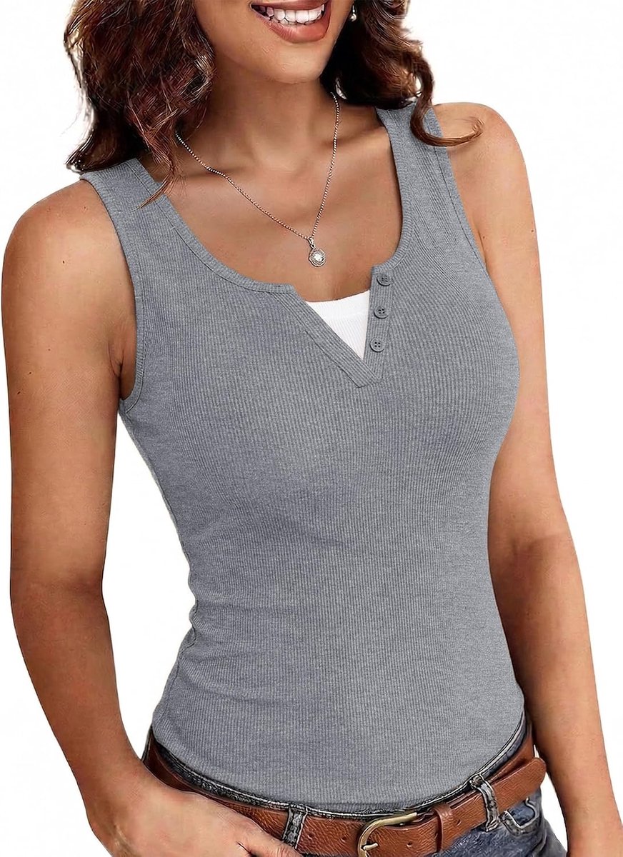 Tanktop dames V-hals mouwloos zomer sexy bovenstuk slim fit basic shirt geribbelde tanktop stretch tops effen