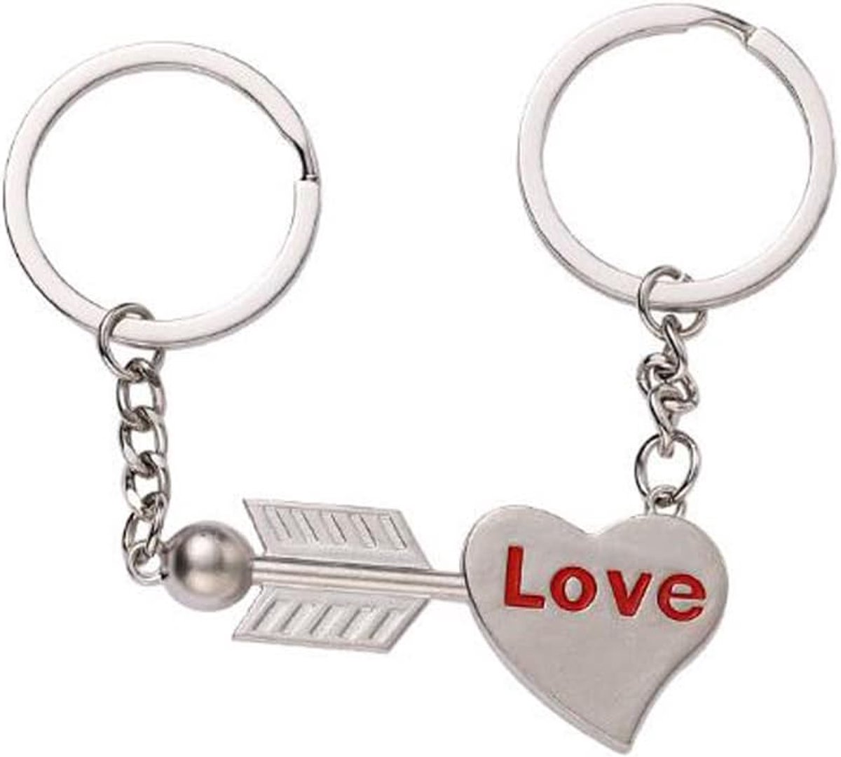 Sleutelhanger partner geschenken sleutelhanger hart en pijl hanger autosleutelhanger sleutelhanger sleutelhanger verjaardag Valentijnsdag kerstcadeaus voor vrouwen en mannen, zilver, S