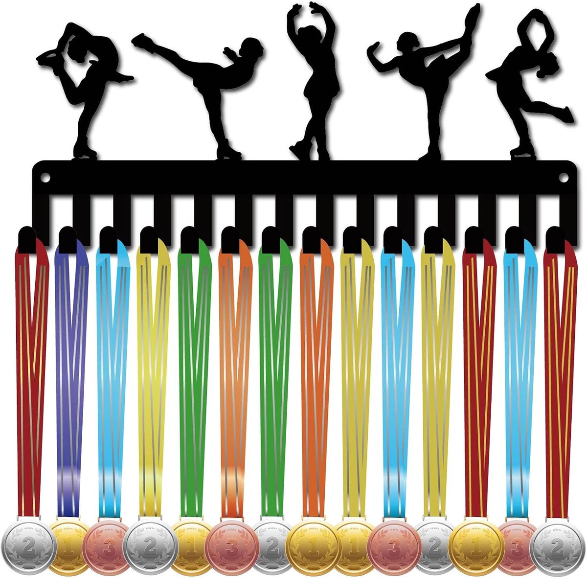 Kunstschaatsen medailles houders medaille display hanger kleine medaille rek organisator metalen lint plank standaard frame decor wandmontage opknoping met 14 haken voor atleet sporter