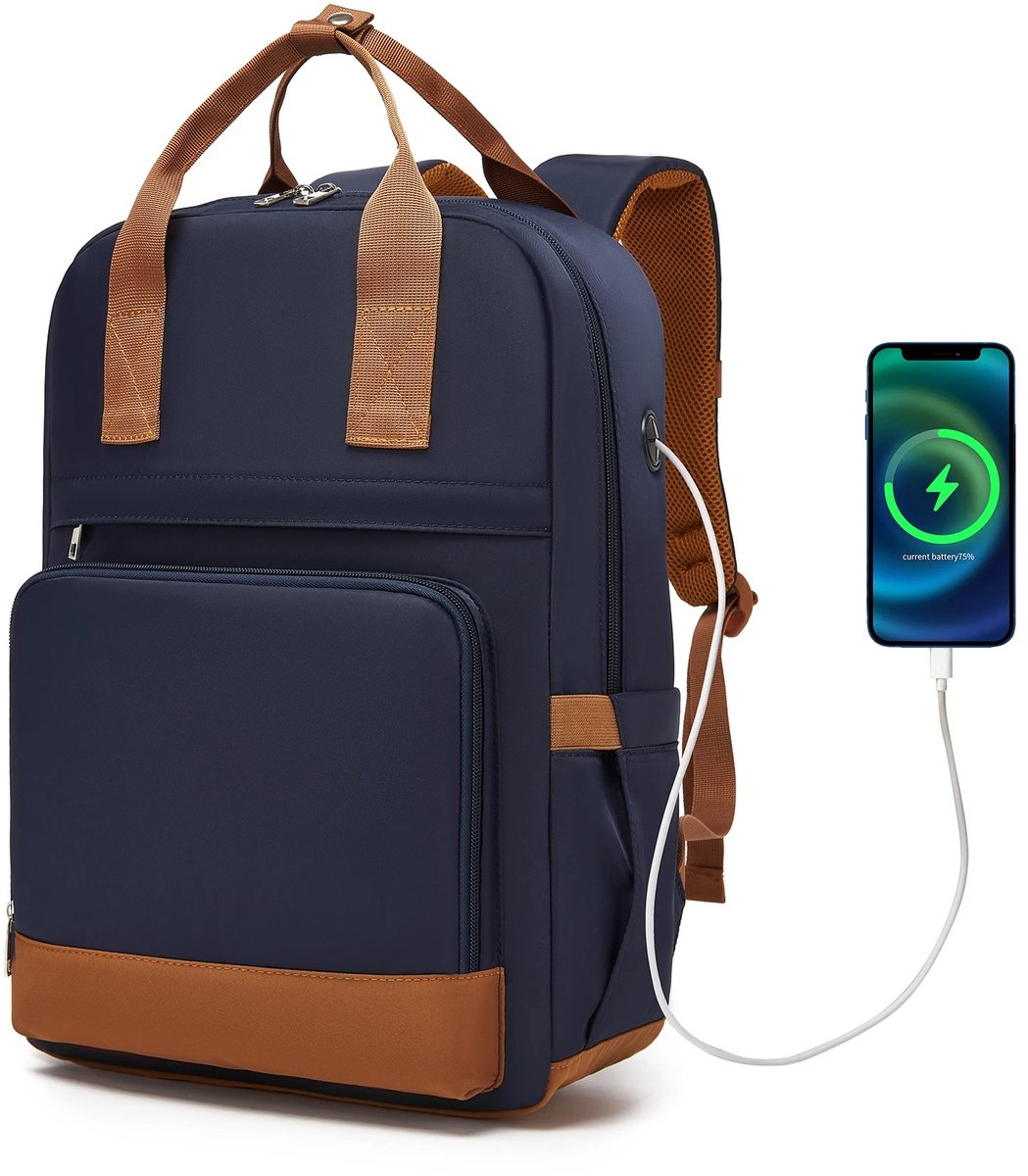 KONO rugzak – 15,6 inch laptoptas – waterafstotende schooltas voor jongens en meisjes – werktas voor dames en heren – USB-oplaadpoort – Bagageriem – Blauw