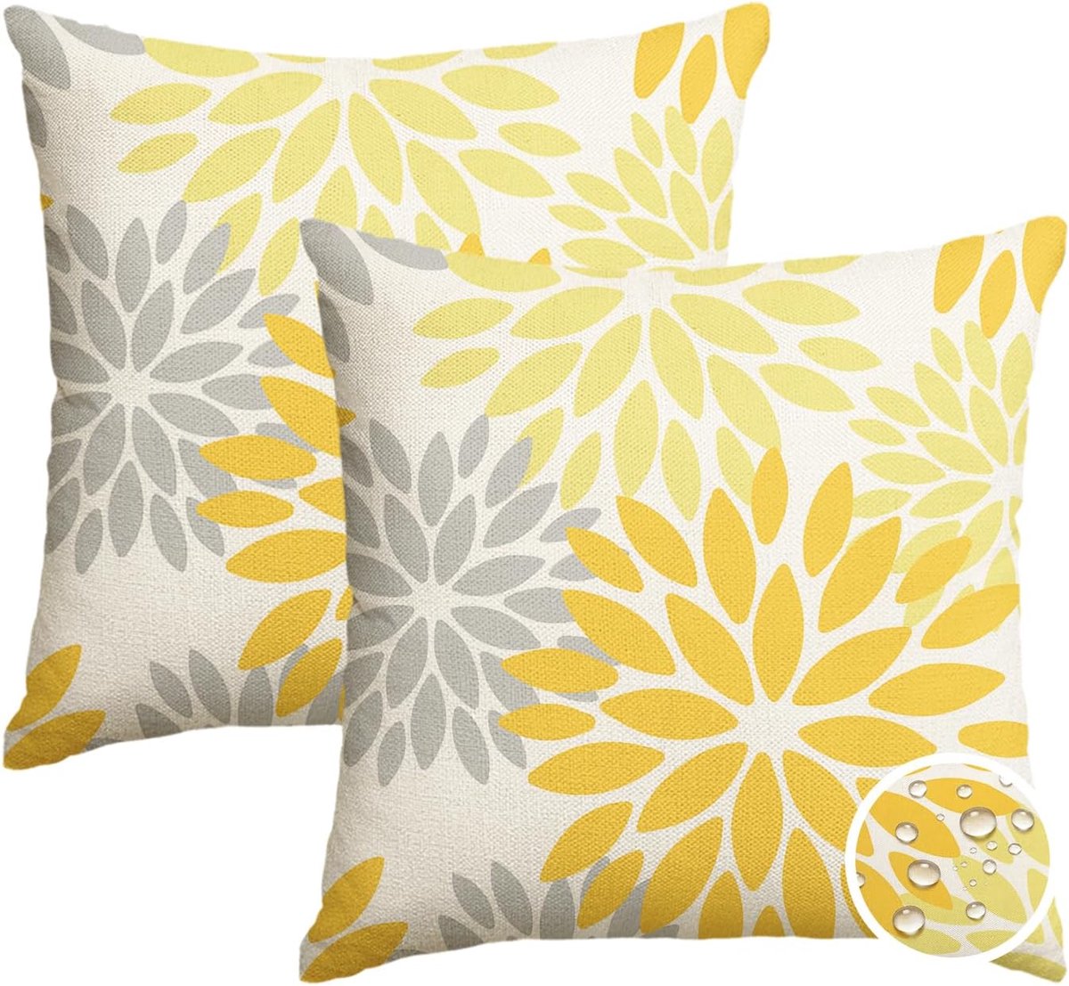Mode Gele dahlia's, bloemen, zomer, waterdichte kussenslopen, set van 2, 40 x 40 cm, ademende sierkussensloop, outdoor kussen, decoratie