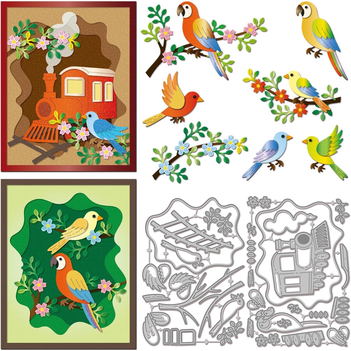 Tunneltrein Snijden Dies Vogel Papegaai Metalen Die Cuts Boom Bloem Snijden Embossing Sjablonen Voor Scrapbooking Ambachten Papieren Kaarten