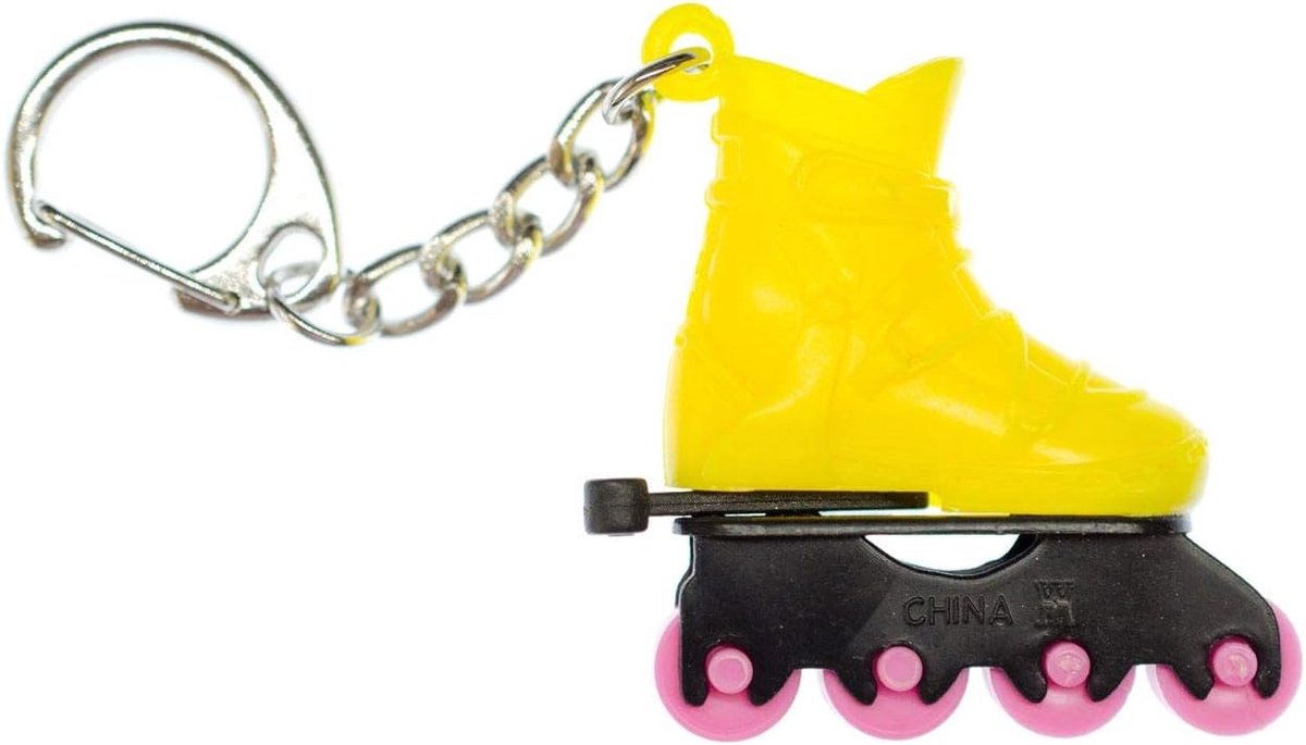 Rollerskates, rolschaatsen, inlineskates, sleutelhanger, geel - handgemaakt modesieraad, sleutelhanger, sleutelhanger, geel, 40mm