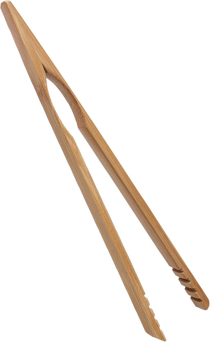 Bamboe keukentang, houten toasttang, bamboe barbecuetang, herbruikbaar, voor keuken, eetkamer, broodrooster, steak, toast, fruit, brood, salade, 20 cm, 1 stuk