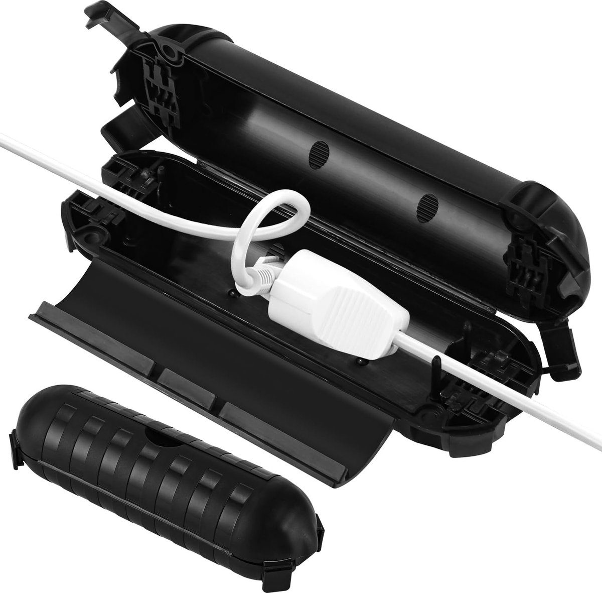 Verdeeldoos voor buiten, waterdicht, 21 x 6 x 6 cm, outdoor kabel, kluisbox, kabelbox, 2 kabelingangen en uitgangen, weerbestendige aansluitdoos, afdekkingen, bescherming, stopcontact, timer