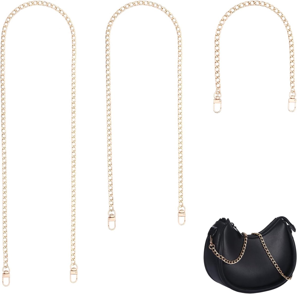 3 stuks tasketting, goud, 40 cm/80 cm/120 cm, gouden ketting, metalen schouderriem voor tassen, portemonnee-ketting, tasriemen, ketting voor tas, schoudertas (goud)
