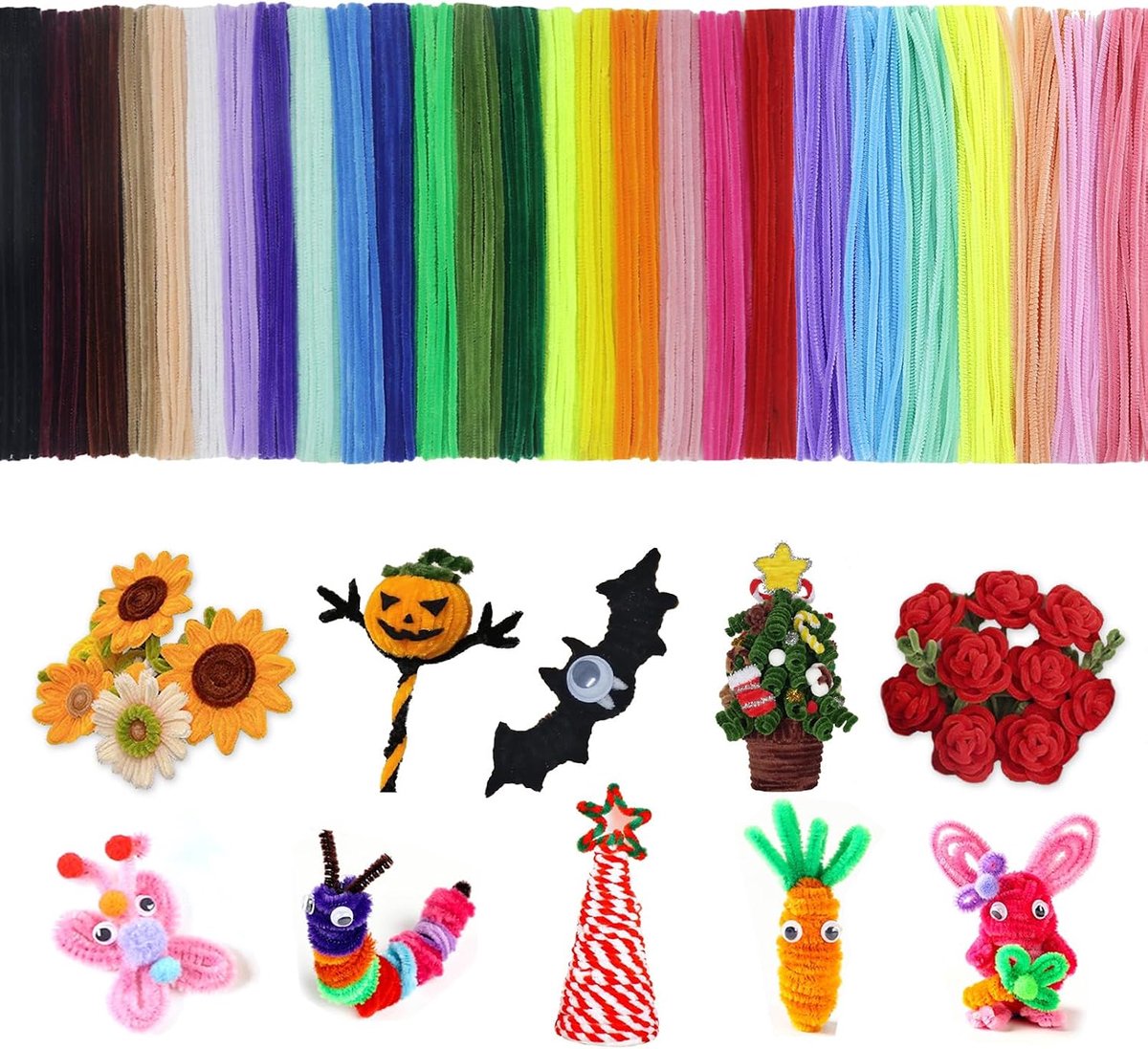 Set van 300 gekleurde pijpenragers, 20 standaardkleuren, 7 macaronkleuren voor doe-het-zelfprojecten (meerkleurig)