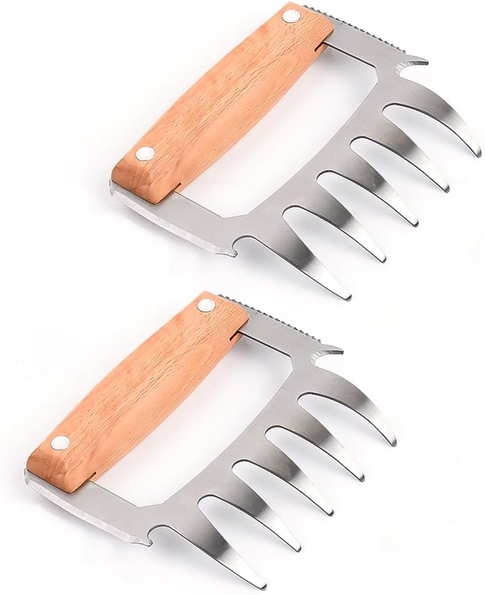 2 stuks vleesscheiders van roestvrij staal, 5-in-1 vleesklauwen van roestvrij staal, grillaccessoires, geschikt voor het afscheuren van haren, vastzetten van vlees, openen van flessen.