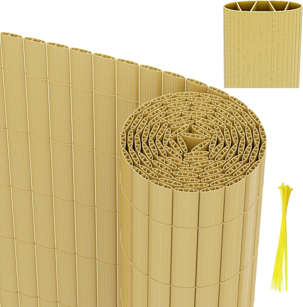 Balkon, inkijkbescherming, dubbele versterking, voor binnen, inkijkbescherming, met kabelbinders, windbescherming, waterdicht, voor tuin, balkon en zwembad, 80 x 400 cm, bamboe