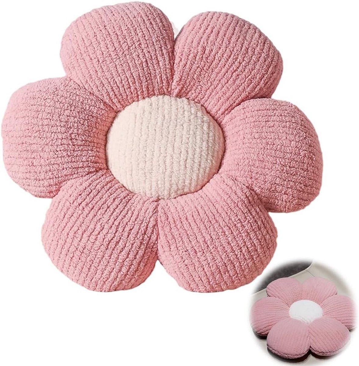 Roze bloemendesign, sierkussen, pluche vloerkussen voor bank en bed, kinderkamer, meisjes, decoratief madeliefjesdesign, woonkussen, 40 cm