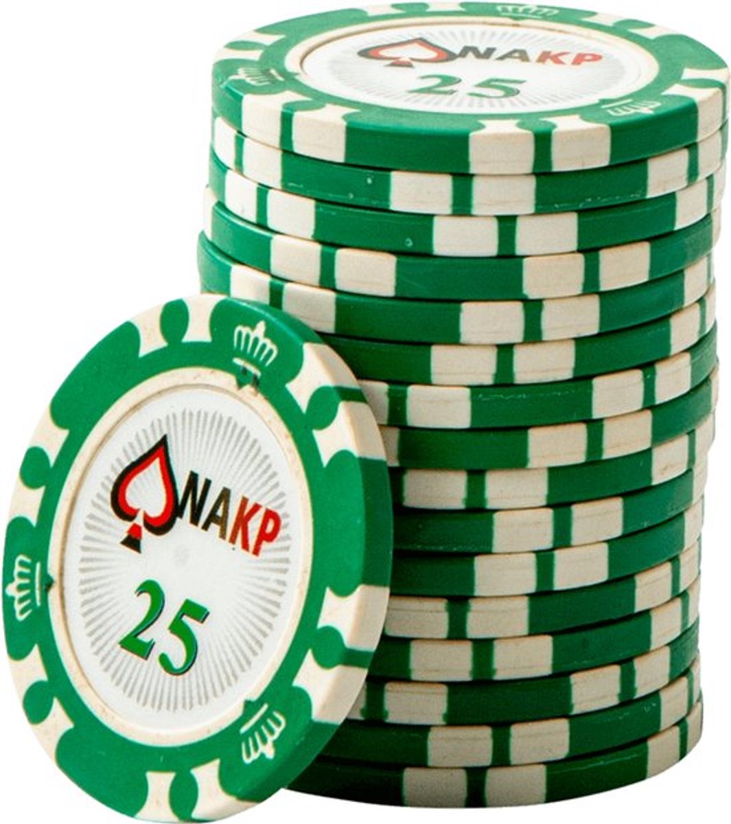 ONK Poker Chips 25 groen (25 stuks) - pokerchips - pokerfiches - poker fiches - clay chips - pokerspel - pokerset - poker set