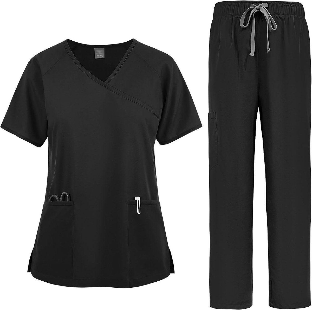 Set Womens Korte Mouw V-hals Top Tie Taille Rechte Been Broek Verstelbare Medische Uniform voor Verpleging DK89