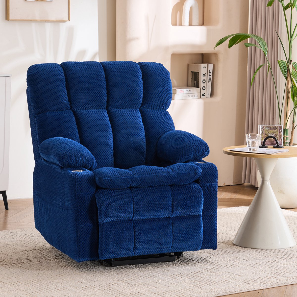 MODENUIT Relaxfauteuil 91 x 91 x 106,5 cm - Elektrisch Met Sta-op Functie En Massage - Woonkamer - Stof - Blauw
