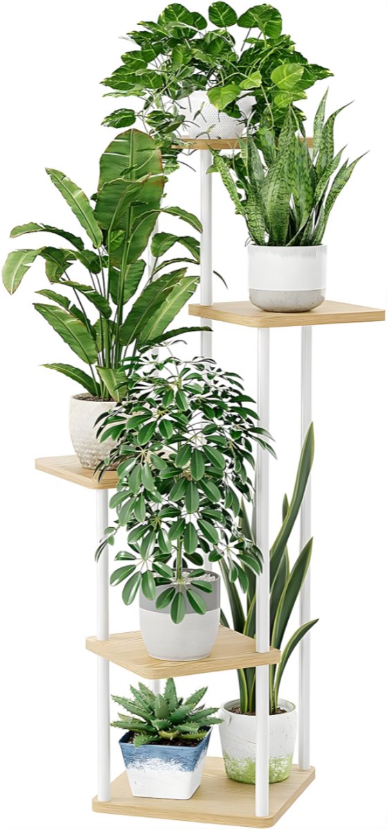 Ploutos® Plantenrek - Decoratieve Plantenstandaard - Plantenstandaard Binnen - Wit - 30cm x 30cm x 107cm
