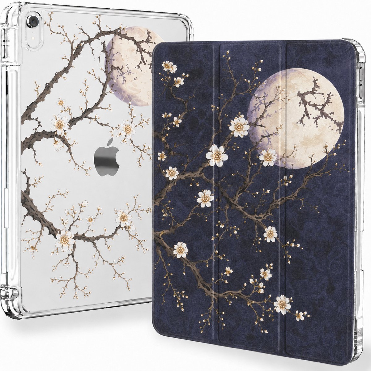 Sounix Tablet hoes geschikt voor Apple iPad 11 (2025) A16 / Apple iPad 10.9 (2022) - Hoesje met Pencil Houder Uitsparing - Maan Witte Bloem