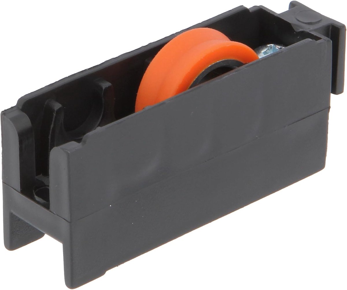 - Schuifraamrol - Set van 2 stuks - Afmeting 56 x 23 mm - Nylon behuizing met kogellagers - Ontworpen voor schuiframen - Zwart - Mod. COR11