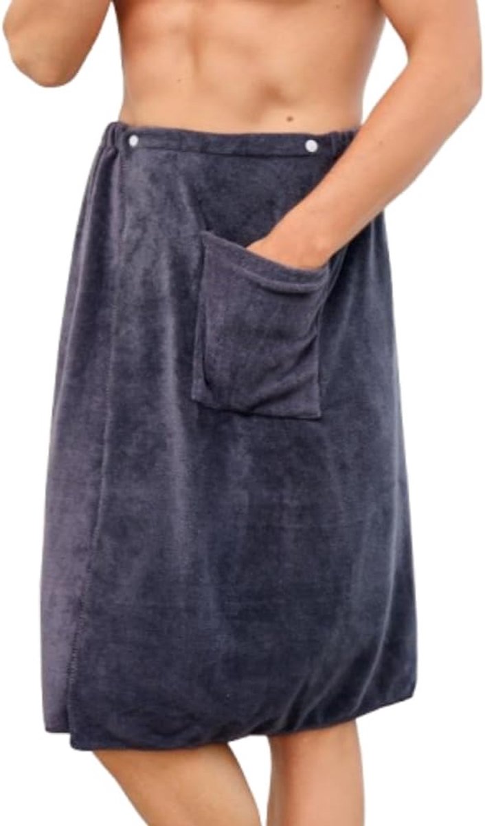 Heren Badjas Rok - Strand Handdoek - Na het douchen - Met handig voorvak - 70x140 cm - Grijs