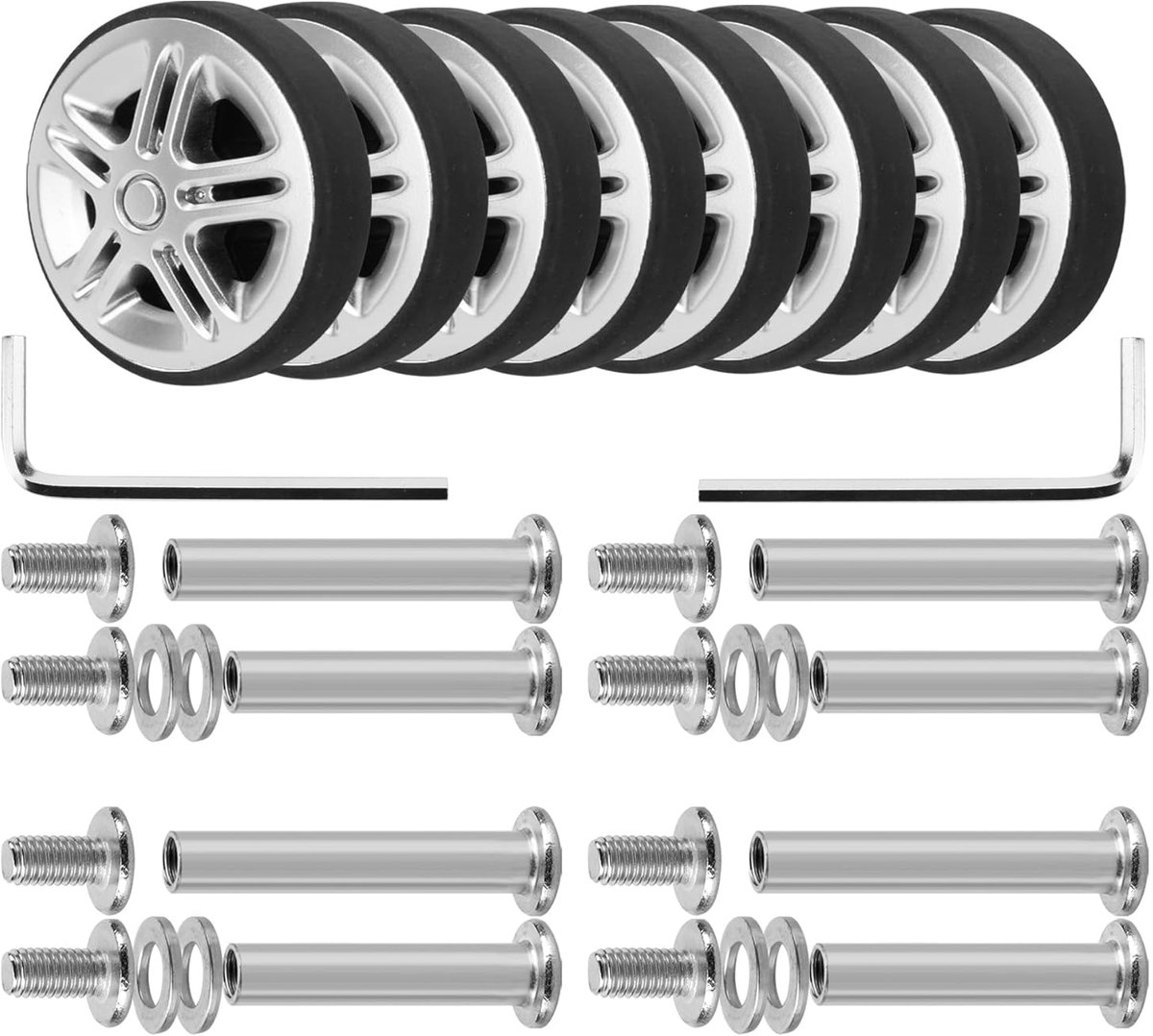 8 stuks, reservewielen, 50 x 11 mm, koffer, dubbele reservewielen voor koffer, slijtvast rubber, zilver-V12