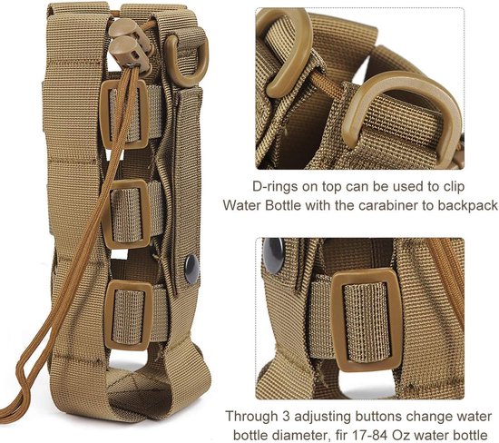 Tactische waterfles pouch - Flessenhouder - Waterfleshouder - Waterdichte waterkoker tas houder - Bergsportaccessoires - Verstelbare - Water flessenzakken - Waterfles houder tas met trekkoord - Voor wandelen camping reizen sport - Bruin — afbeelding 5
