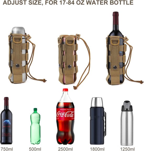 Tactische waterfles pouch - Flessenhouder - Waterfleshouder - Waterdichte waterkoker tas houder - Bergsportaccessoires - Verstelbare - Water flessenzakken - Waterfles houder tas met trekkoord - Voor wandelen camping reizen sport - Bruin — afbeelding 4