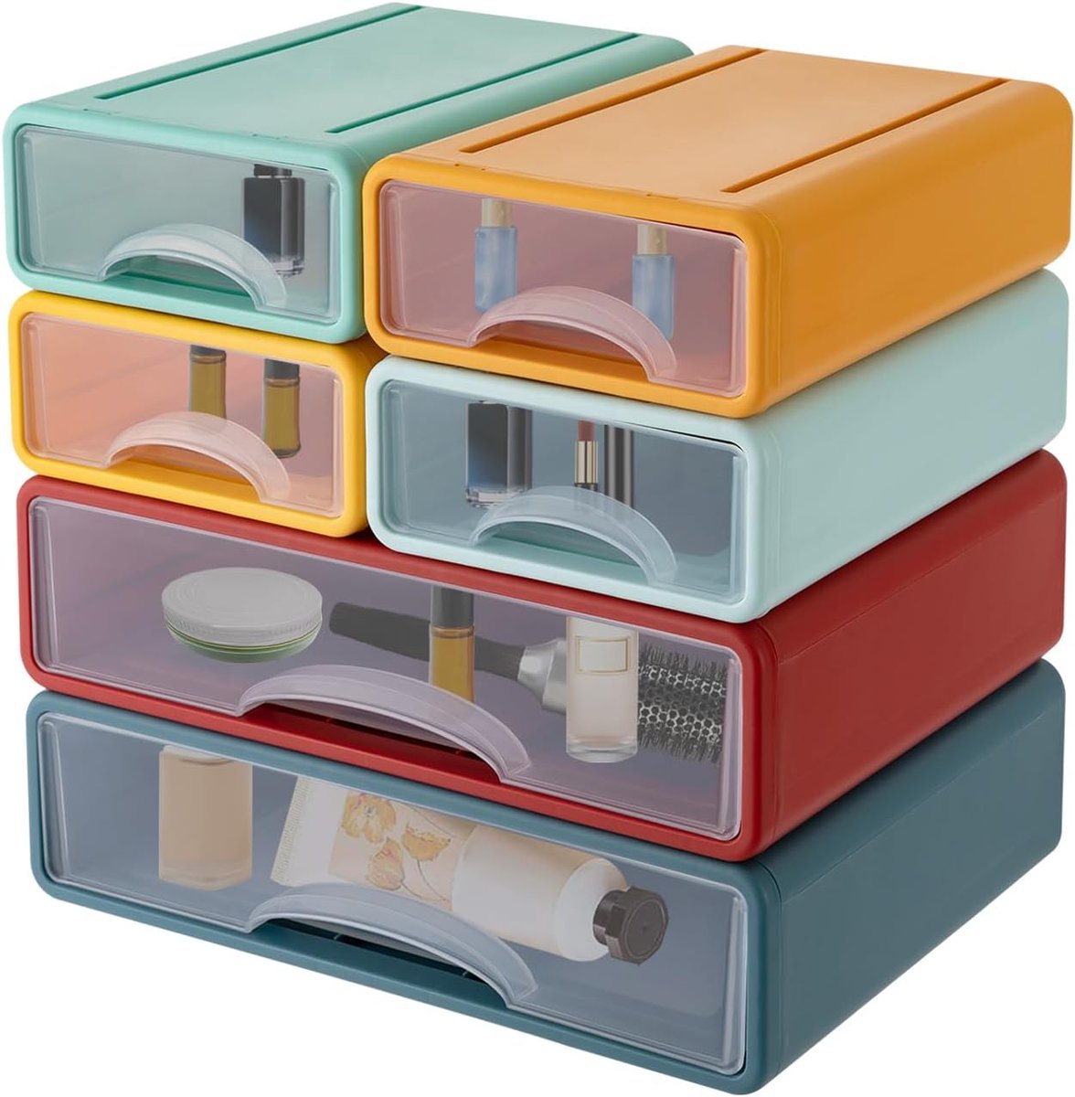 Bureau-organizer met 6 laden, stapelbare ladebox, make-uptafel, opbergdoos, kantooraccessoires voor kantoorbenodigdheden, cosmetica en sieraden, 34 x 25 x 33 cm (veelkleurig)