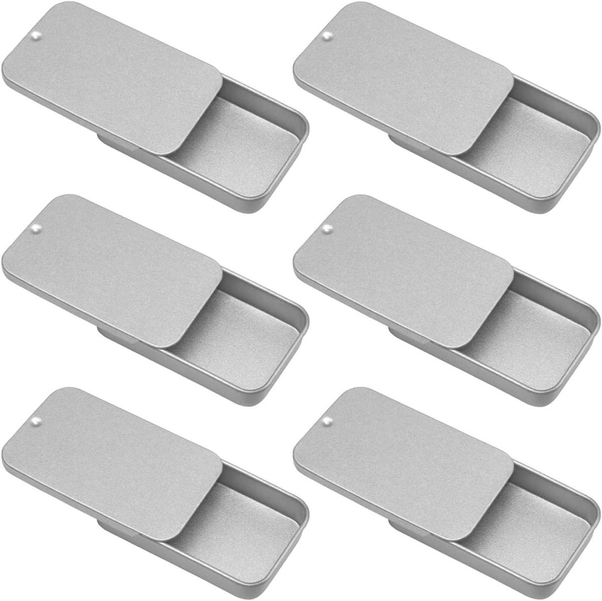 Blikjes, 6 STUKS Kleine Rechthoekige Blik met Schuifdeksel Metalen Blik Doos Zilver Mini Lege Blikjes Draagbare Zakformaat Doos voor Dagelijks Dragen Herbruikbaar voor Cadeau