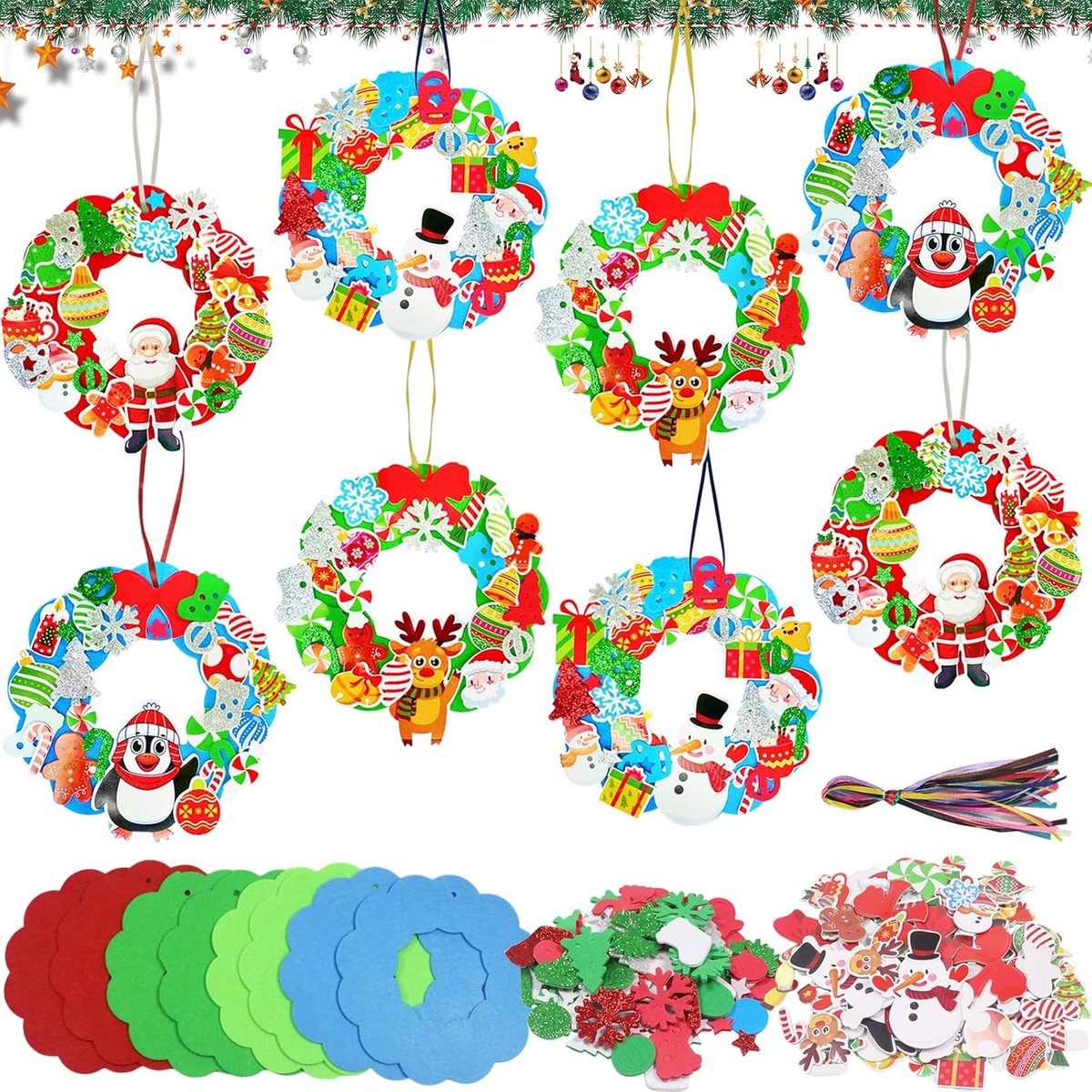 166-delige knutselset Kerstmis, kerstkrans knutselset kerstboom knutselen DIY kerst knutselen kerst hanger knutselset schuimrubber stickers voor Kerstmis kransen knutselset kerstdecoratie