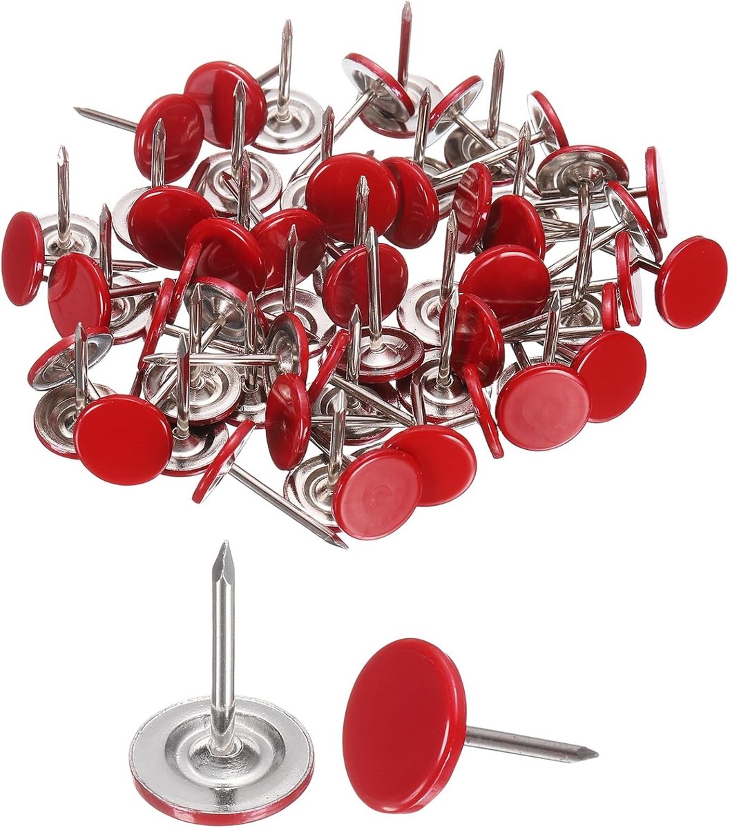 Behangnagels, 11 mm x 17 mm, platte kop, decoratief, platte kop, voor meubels, banken, hoofdeinden, rood, 100 stuks