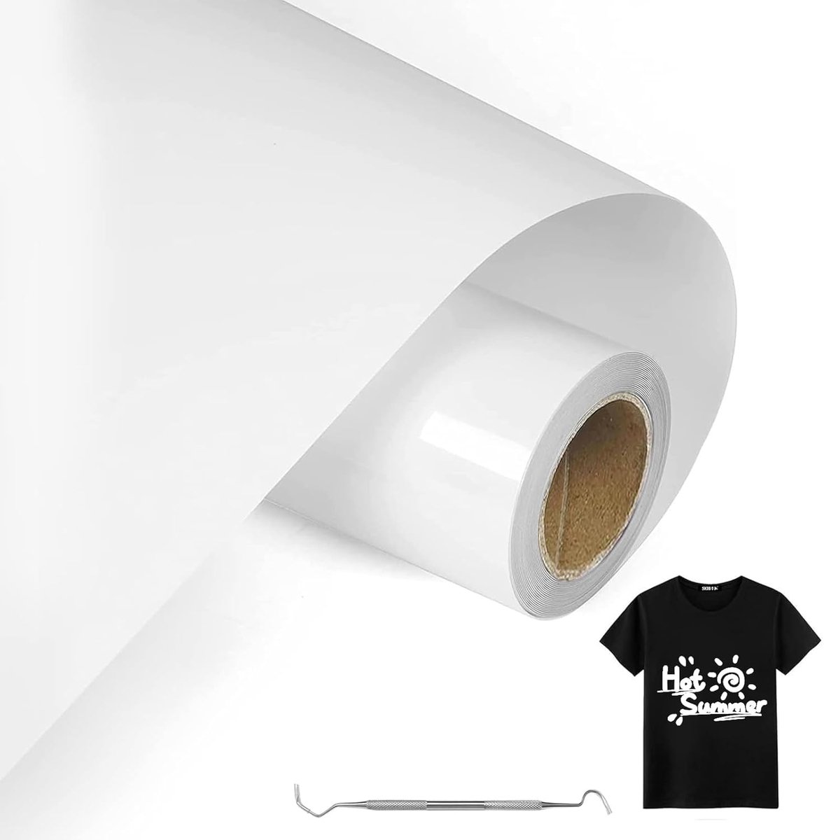 Wit Opstrijkbare Vinylrol Voor Stoffen, 30.5cm x 600cm Iron On Heat Transfer Vinyl met Wiedgereedschap, Warmteoverdracht Vinyl, Opstrijkbare Flex Voor Stoffen, T-Shirts (Wit)
