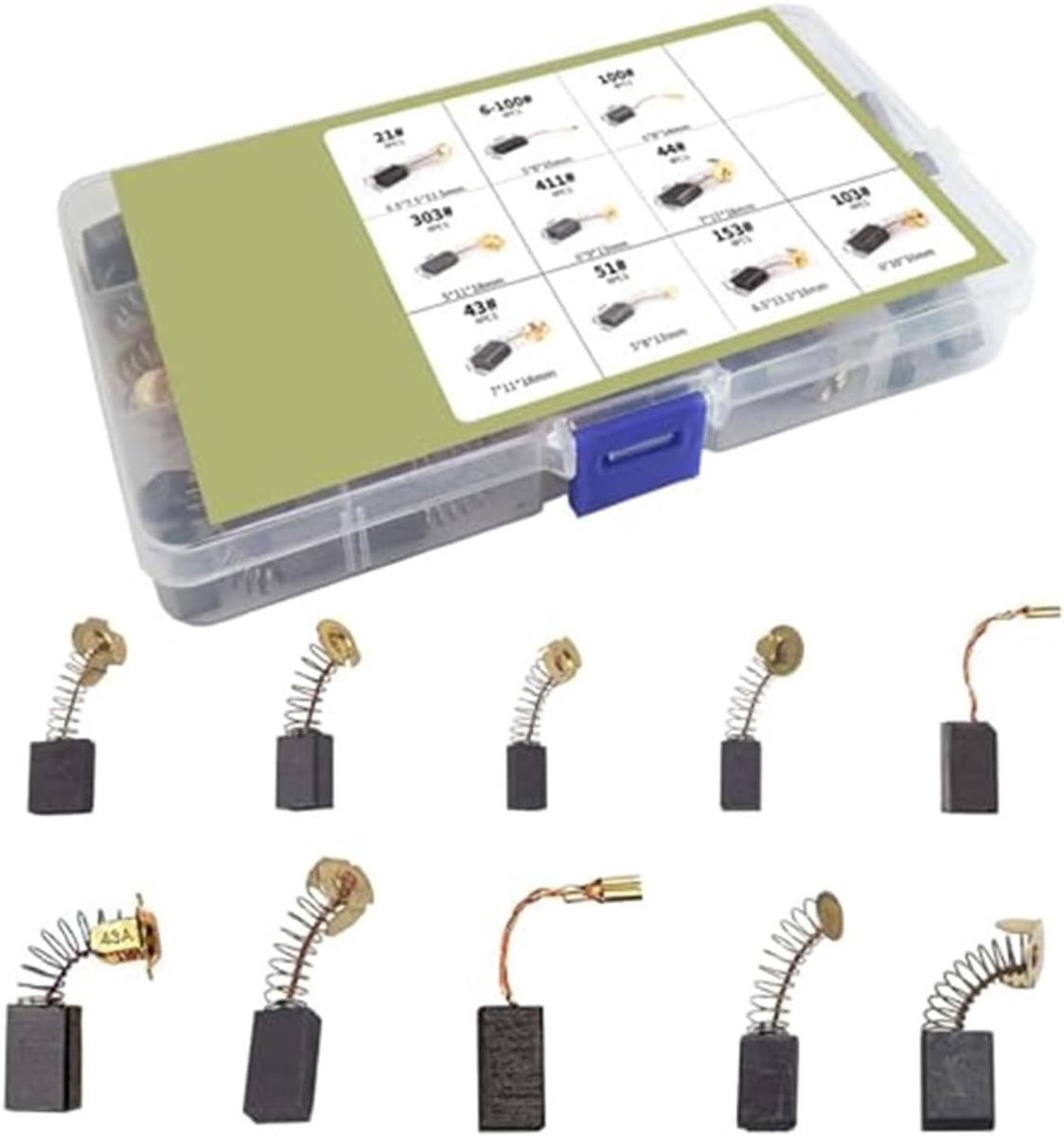 Koolborstels voor elektrisch gereedschap, koolborstels ter vervanging van elektromotoren, voor elektromotoren, borstels voor afkortzagen, 40 stuks, 10 maten