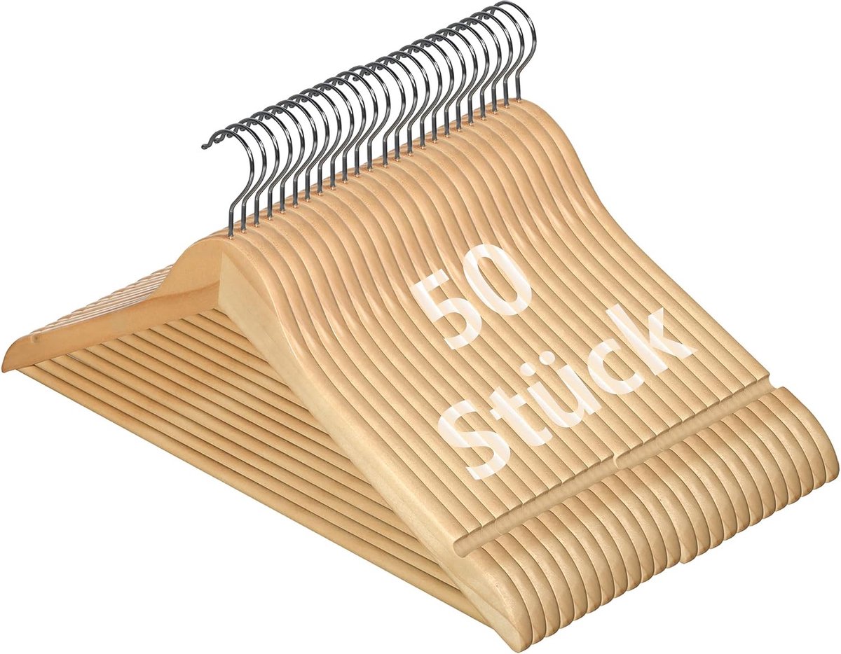 Houten kleerhanger 50 stuks, Wit, kleur:Natuurlijke kleur, stuk:50 stuks