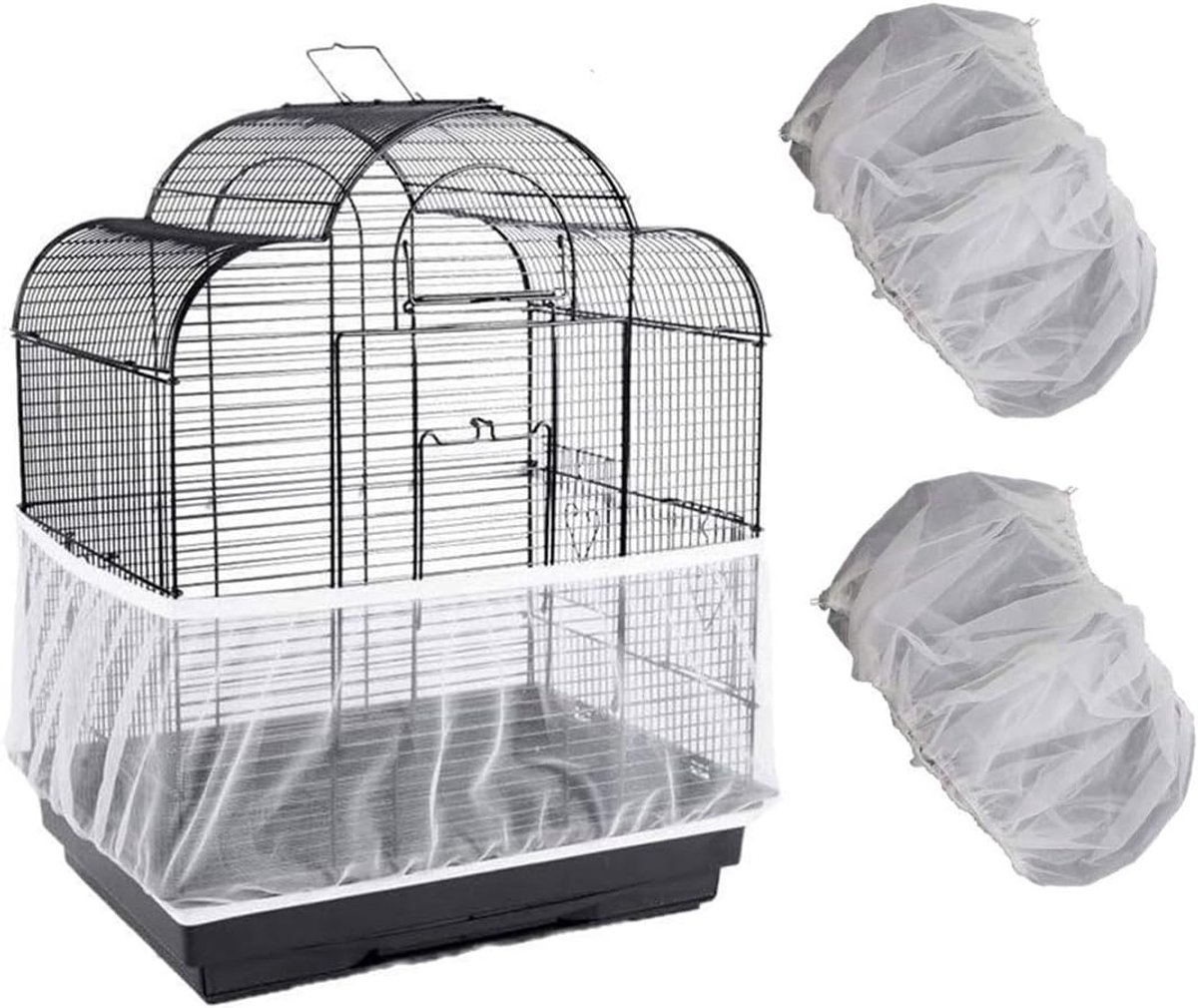 Set van 2 vogelkooiafdekkingen, verstelbaar vogelkooinet, zaadvanger, nylon beschermnet voor papegaaien, geschikt voor kooien van 140-220 cm (hoogte 30 cm)