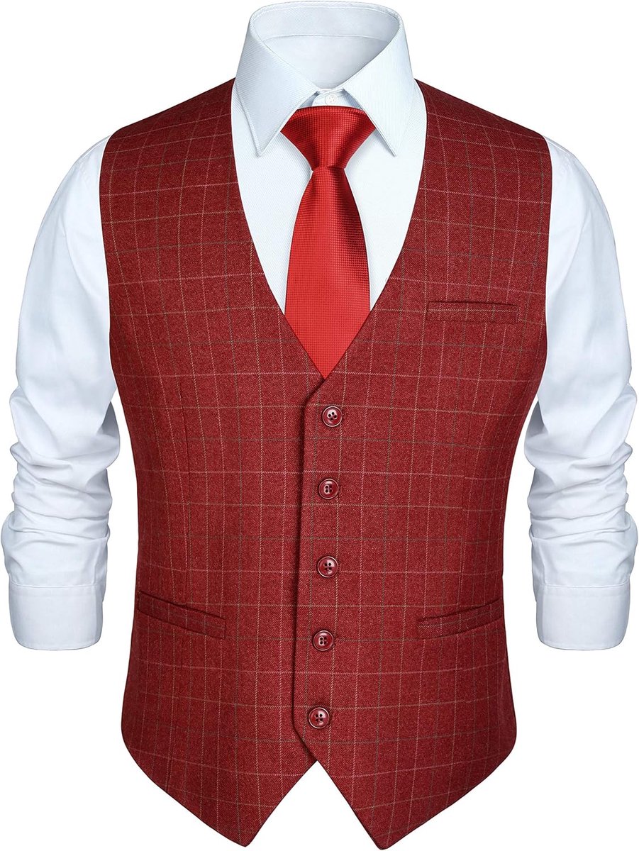 Herengilet, formeel vest, geschikt voor bruiloft en feest, katoen, geruit, gilet