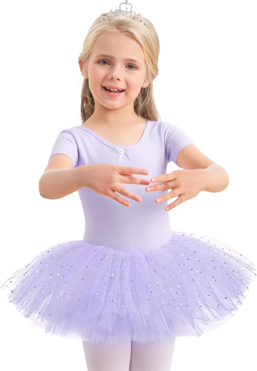 Balletjurk meisjes pailletten ballet tutu kinderen katoen dansjurk korte mouwen balletpak balletkleding ballerina tutu