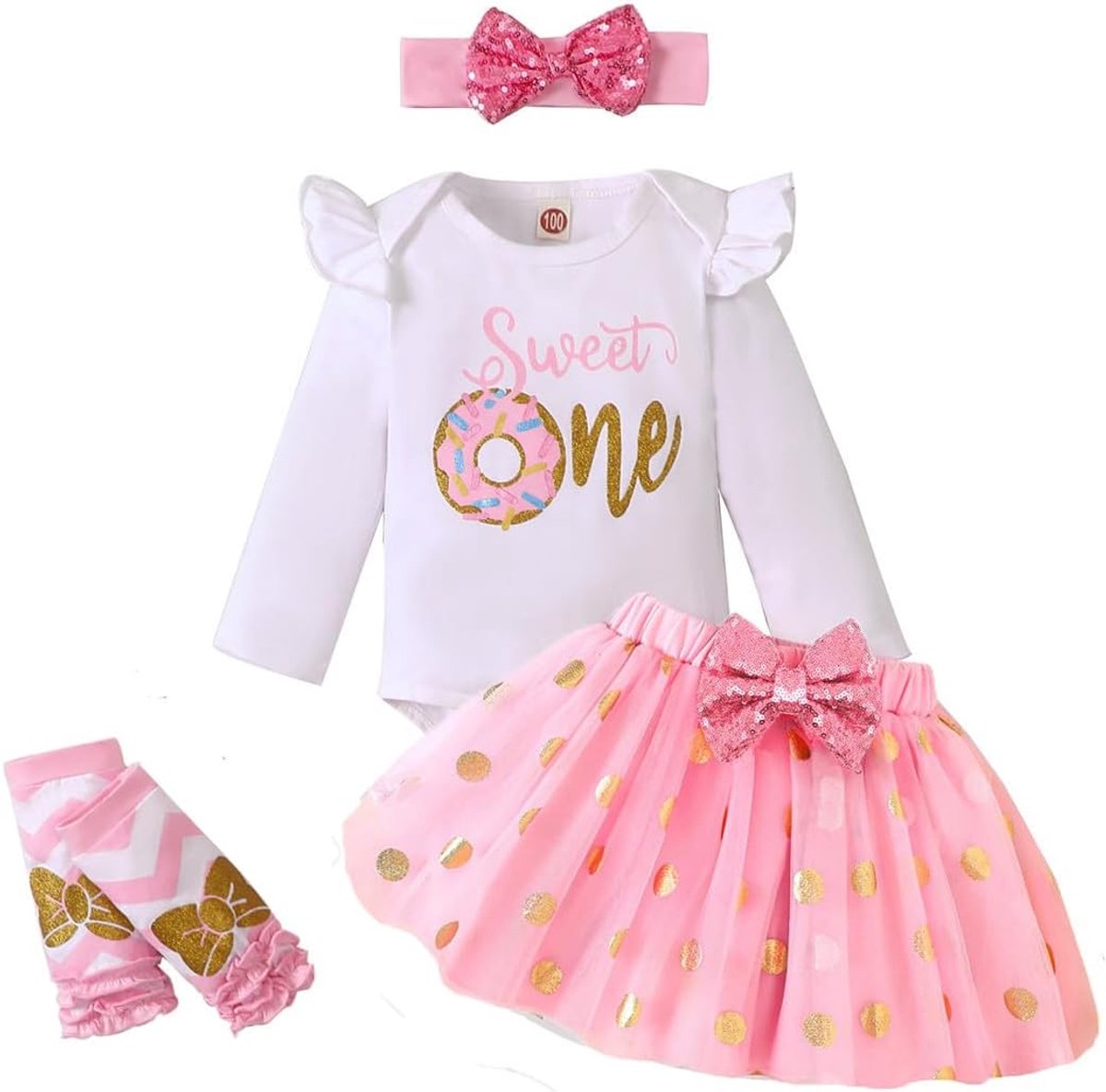 Jurken korte mouwen taart smash rok pailletten tutu prinses jurk kleding sets, Roze lange mouwen One, 12 Maanden