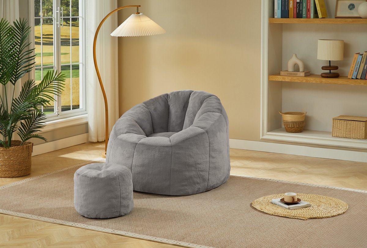 COVREO Zitzak 105 x 105 x 70 cm grijs polyester, met voetbank voor volwassenen