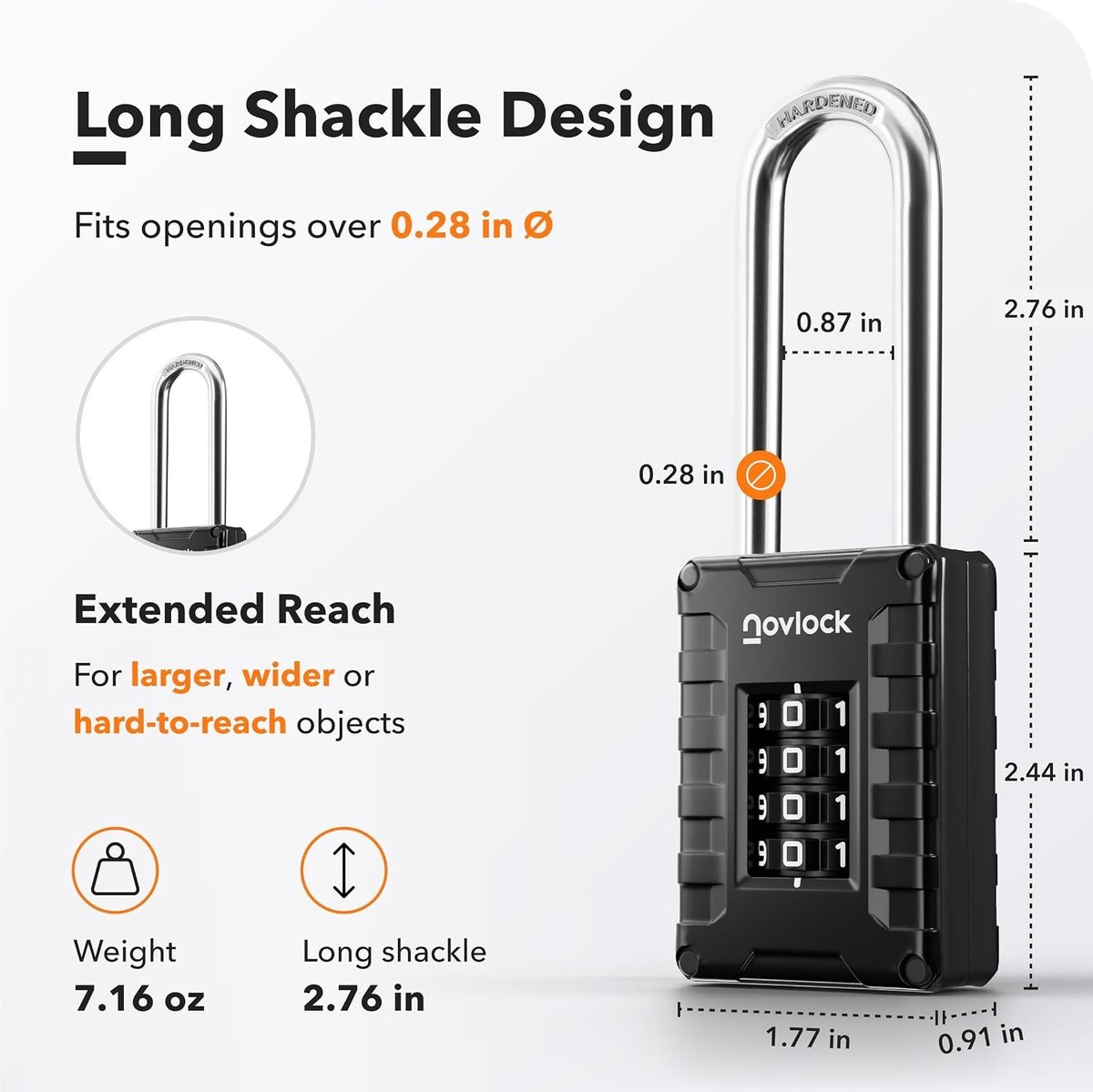 Cijferslot met Lange Beugel - Zwart - 7 cm - Gehard Staal met 4-Cijferige Code - Voor Kluisjes, Kasten, Hekken en Schuurtjes