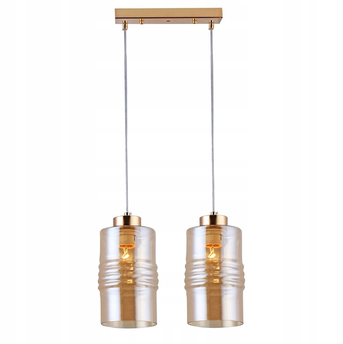 Merkloze hanglamp goud met amberkleurig glas, 2xE27, 34 cm breed