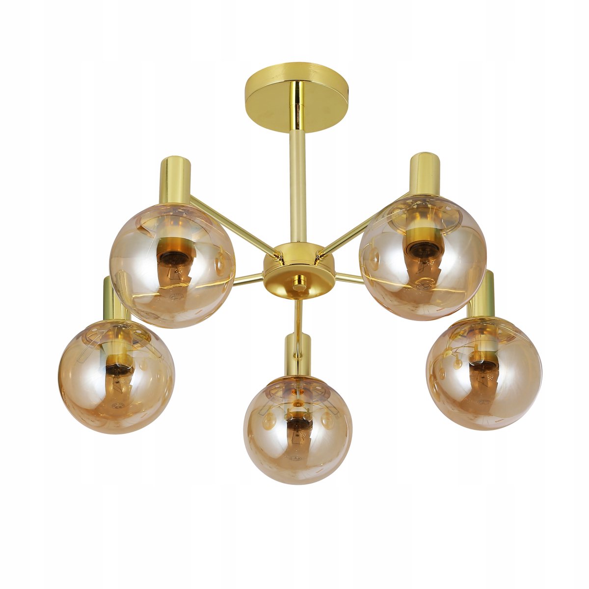 NICOLA Goud Hanglamp 5-lichts E27 Ø57cm Amber glas