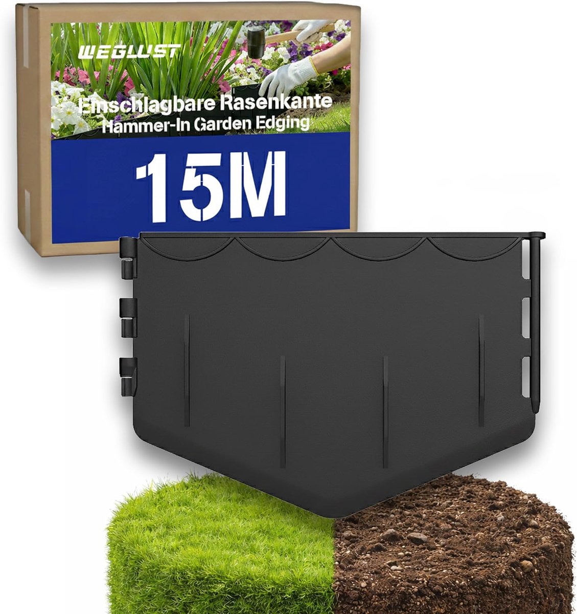 Gazonrand van kunststof - gemakkelijk te verwerken - stabiel en flexibel - onzichtbare gazonrand - gerecycled plastic (15 meter)