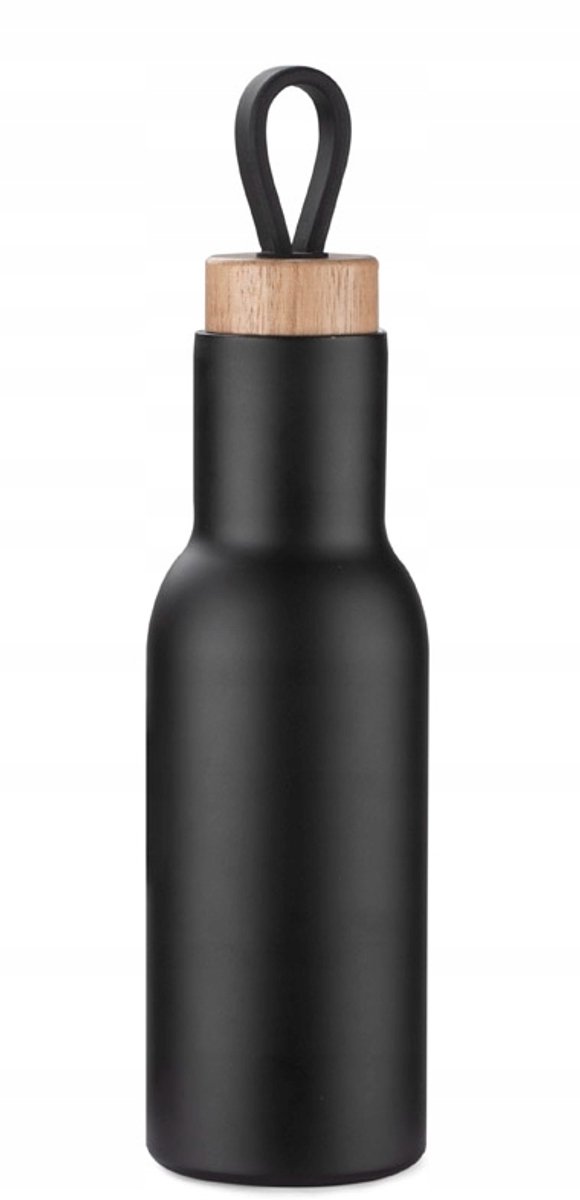VINA Thermosfles 400 ml - Zwart met Houten Dop