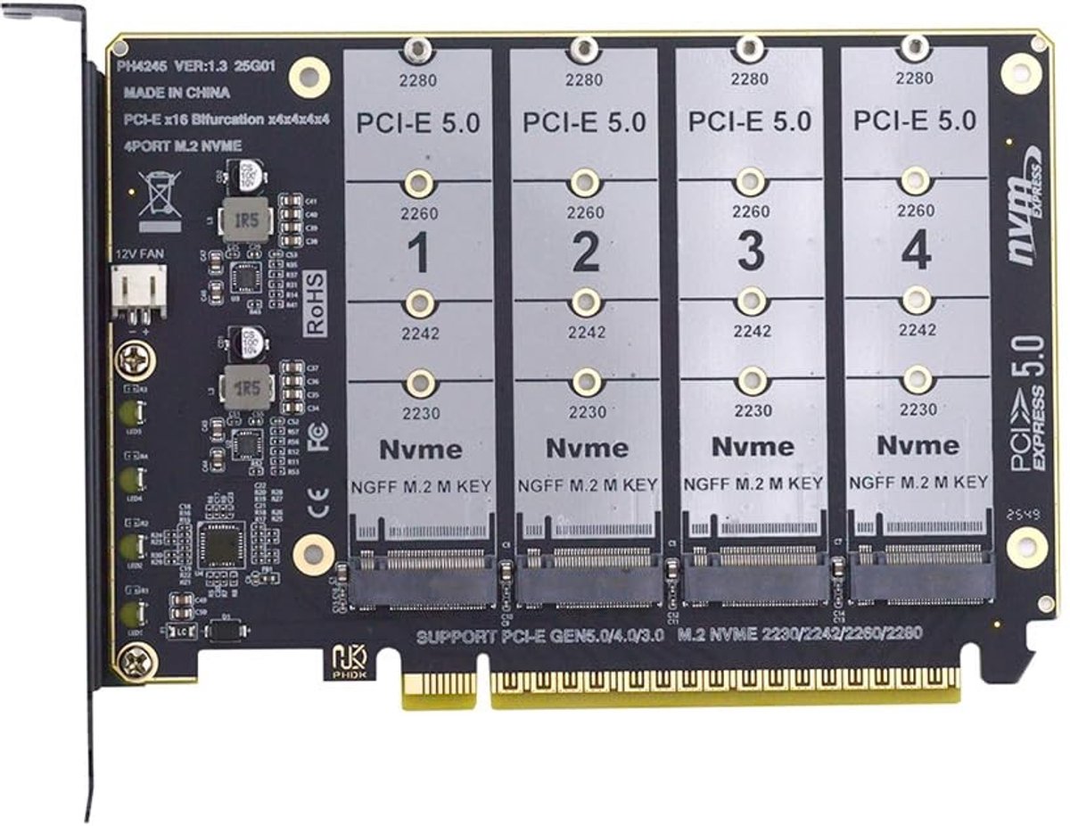 SolidKeus - NVME M-Key M.2 SSD naar PCIe Express RAID Kaart