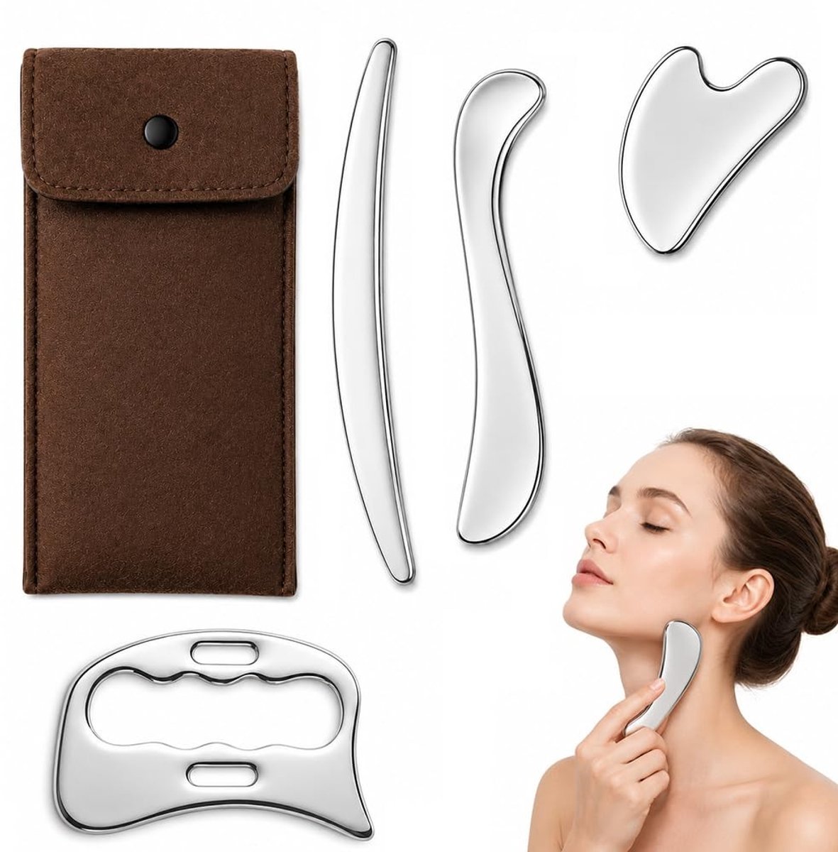 SolidKeus - Gua Sha Roestvrijstalen Set voor Massage