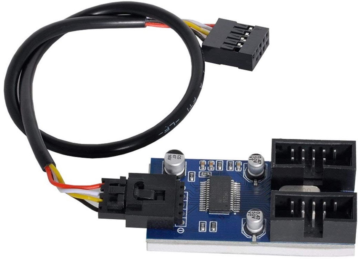SolidKeus - 9-pin USB 2.0 Header naar 2 Female Verlengkabel 30cm