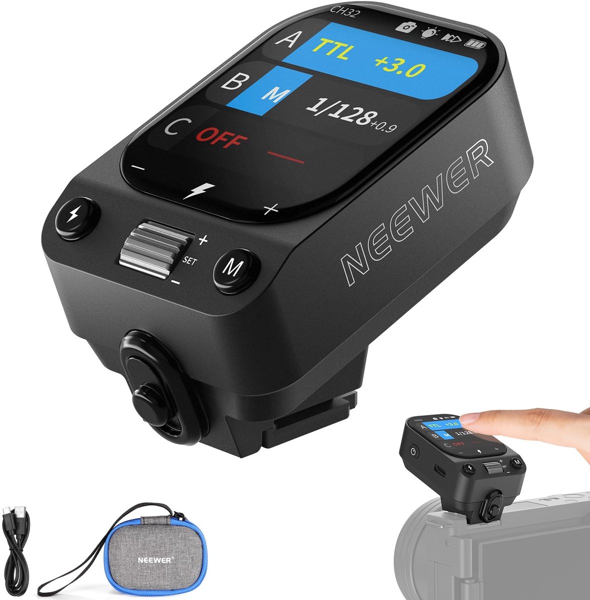 SolidKeus - Draadloze Flitszender met OLED Touchscreen