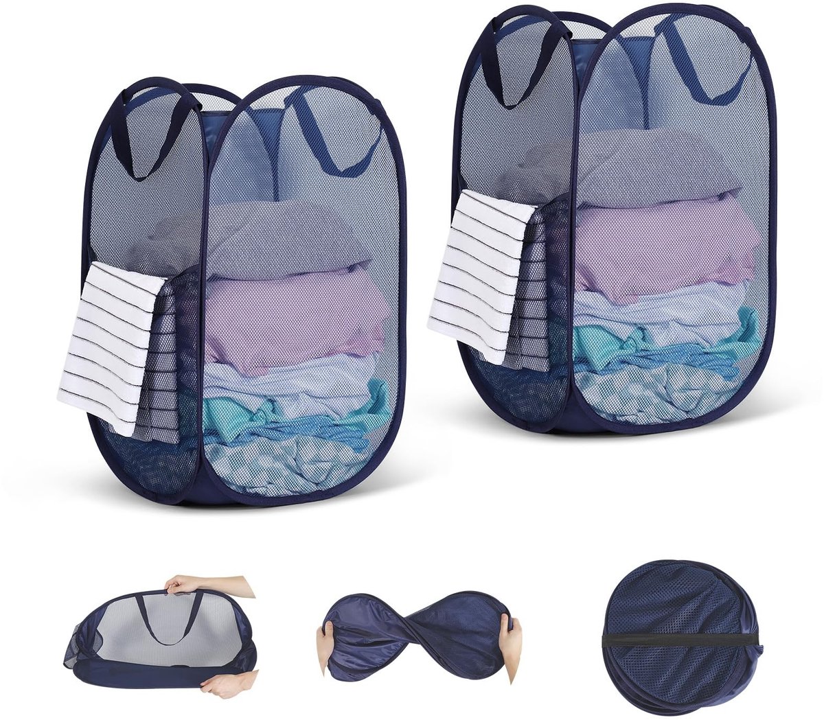 SolidKeus - Pop-up Wasmand Set van 2, Vouwbare Wasmand met Handvat