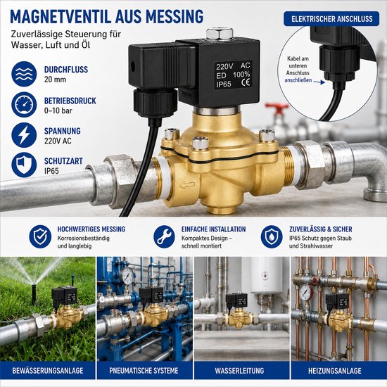SolidKeus - Elektrische Solenoïde Ventiel G3/4" 220V AC voor Water en Lucht — afbeelding 2