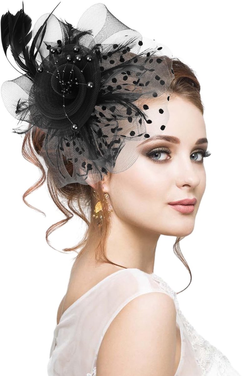 SolidKeus - Vrouwen Haaraccessoires met Net en Veer voor Feesten