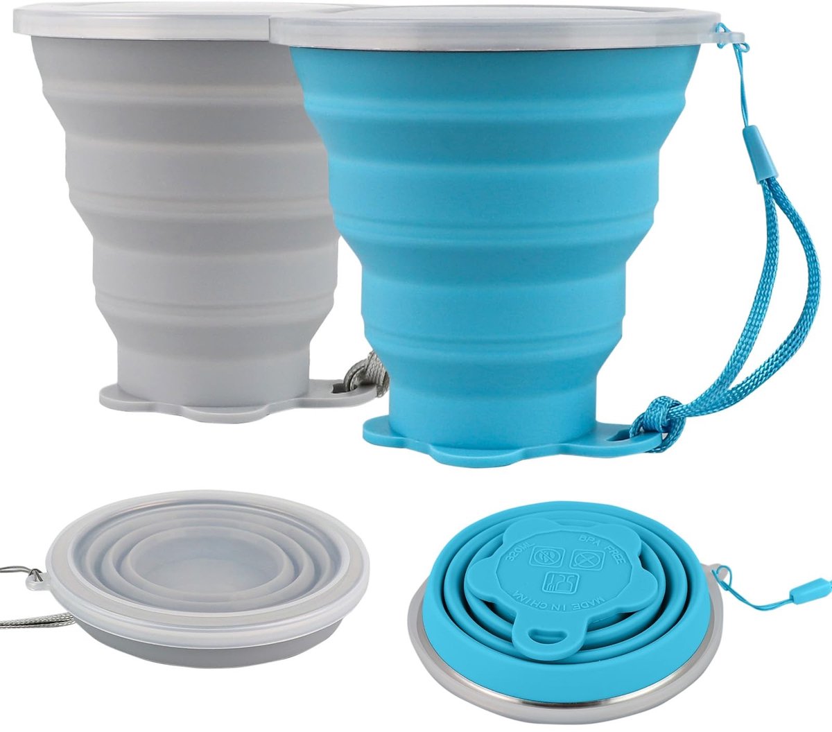 SolidKeus - 2 Stuks Vouwbare Silicone Reisbekers met Deksels